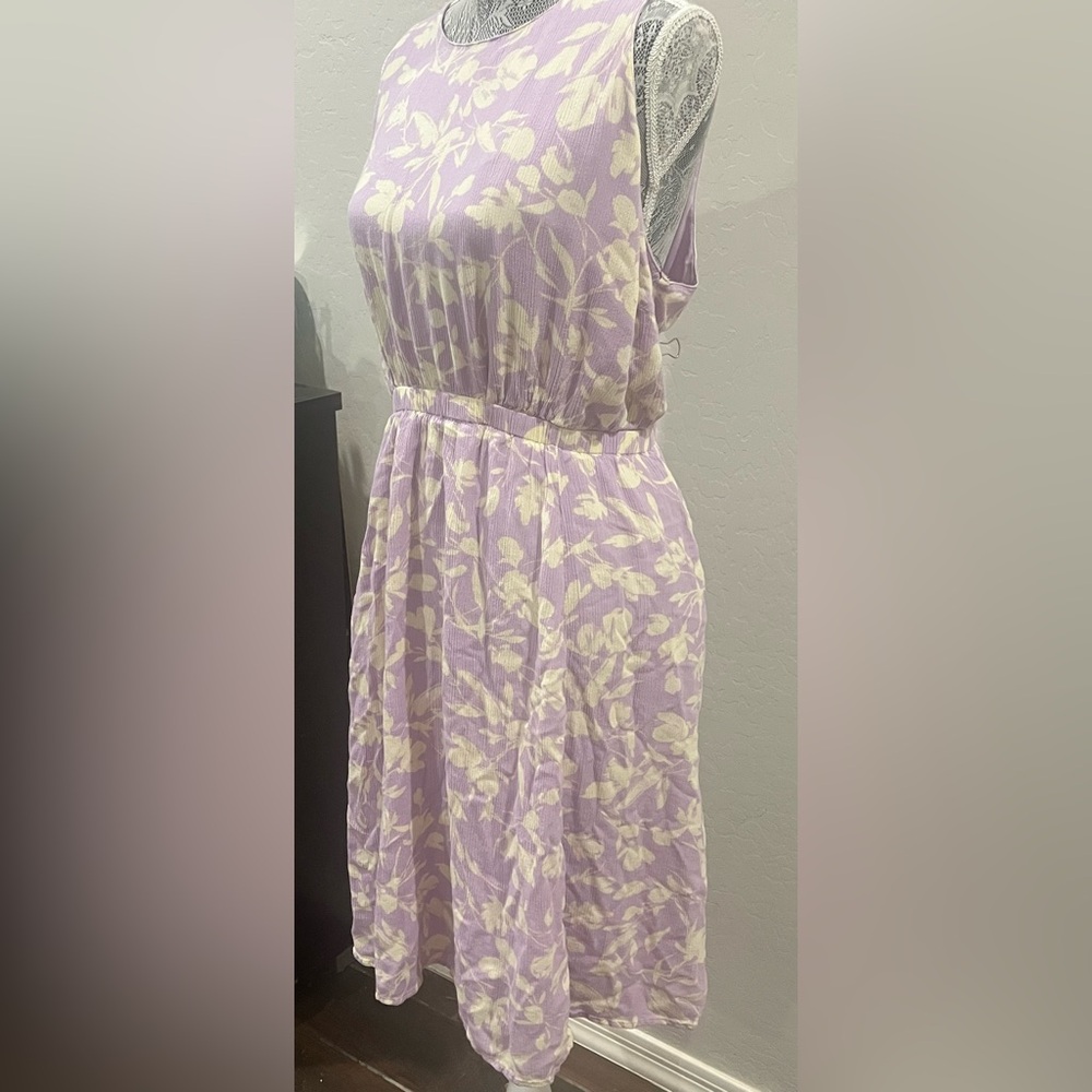 Lavender and cream spring dress from Lane Bryant